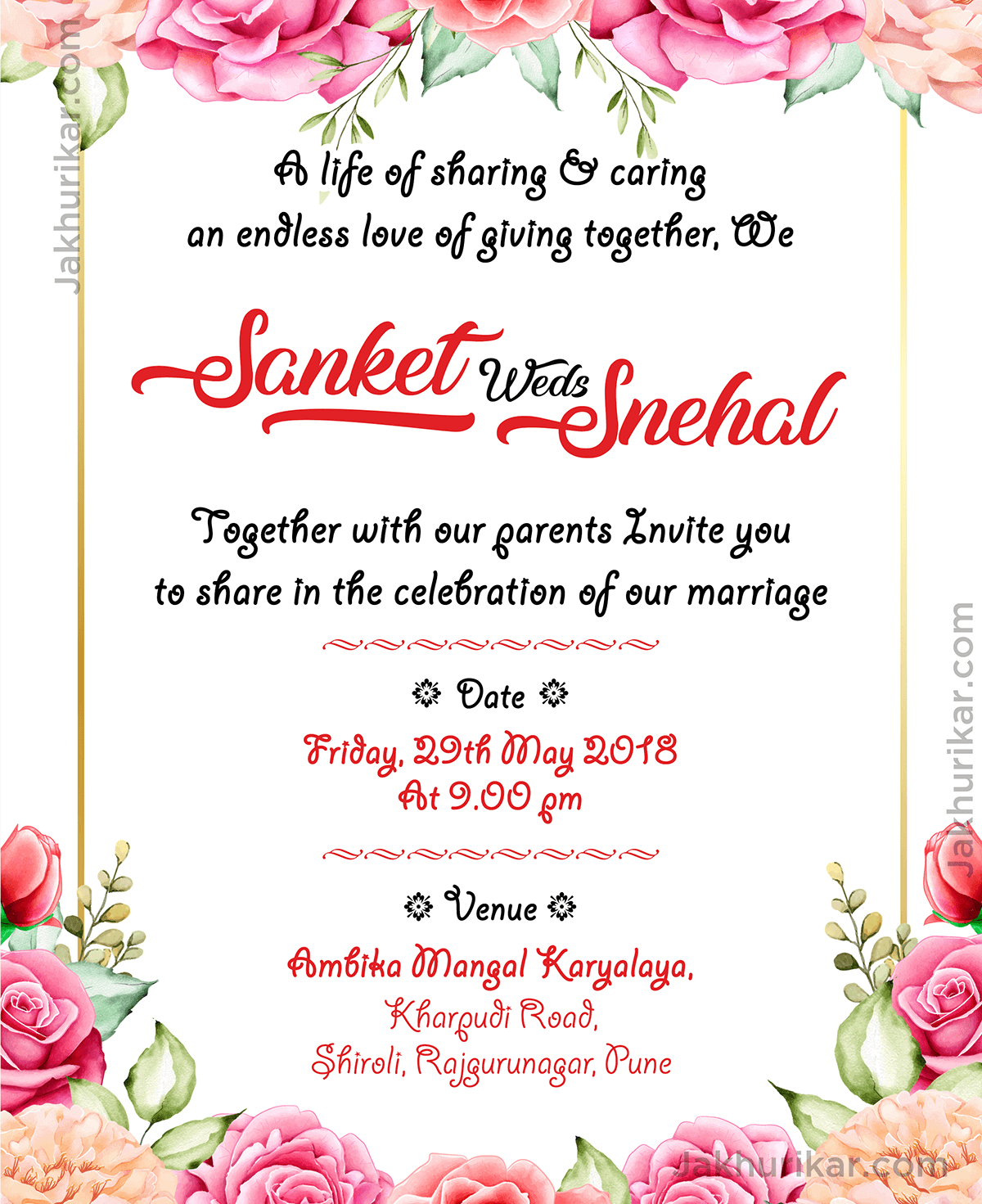 Jakhurikar - Wedding/Marriage Invitation, Save the Date Card