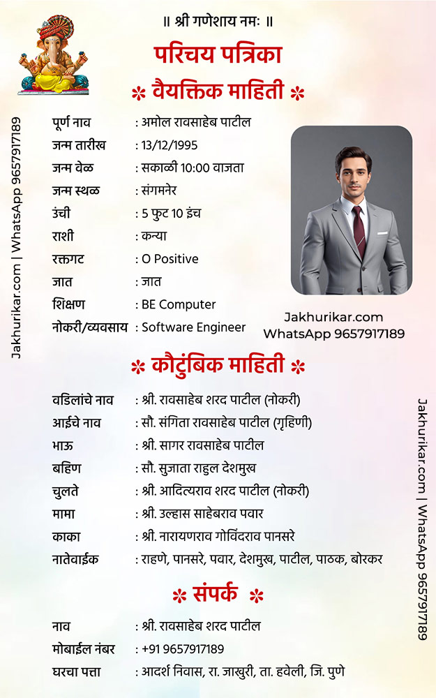 Latest Marathi Wedding Biodata design format text sample
