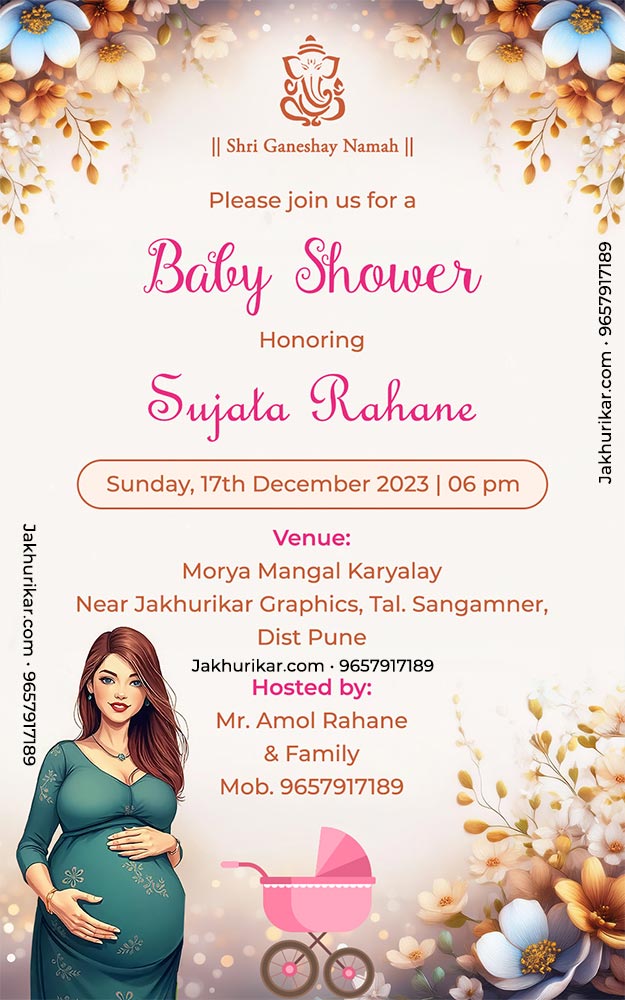 Baby Shower Card In English | Indian Baby Shower Invitation Card Online maker in pune
