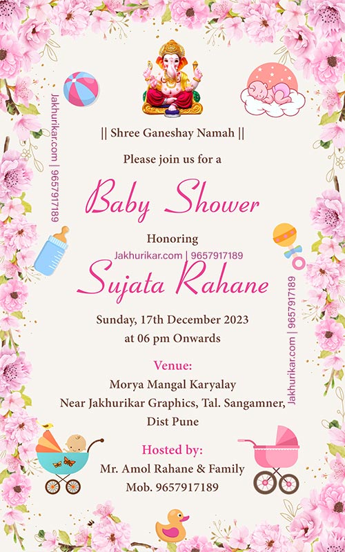 English Baby Shower Invitation Card Maker Free | Online Custom Designs