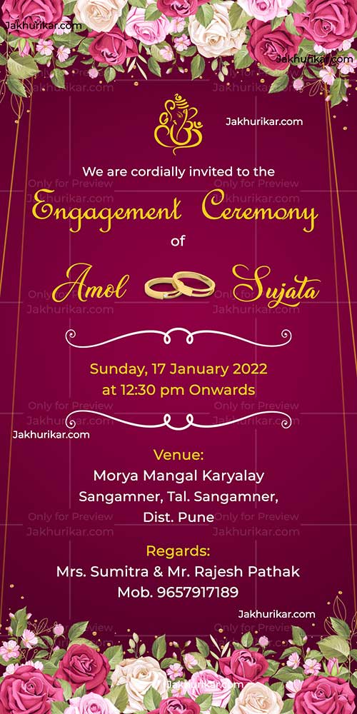 Ring ceremony invitation card Indian style