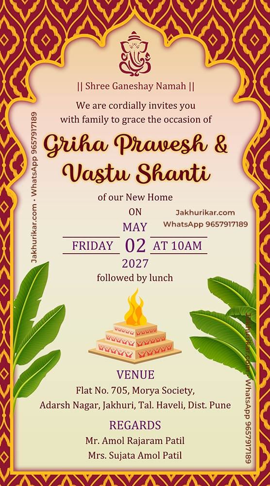 Create Digital Housewarming Invitation | Vastushanti Ceremony Card