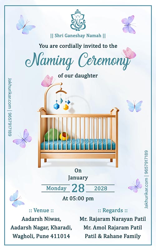English Naming Ceremony Invitation Card for Baby Girl Online