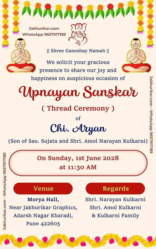 English Thread Ceremony Invite Online